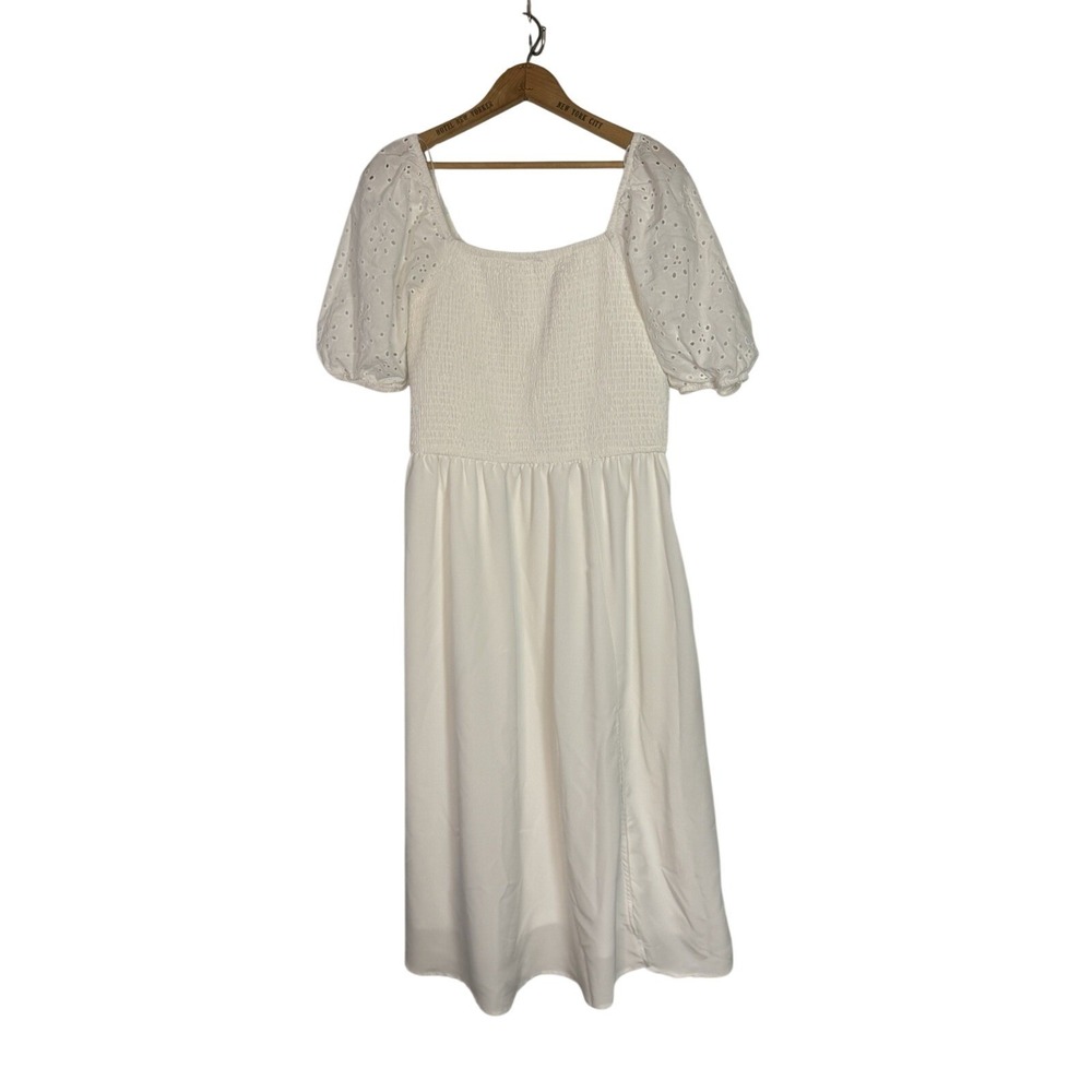 Maurices Women's Plus Eyelet Puff Sleeve Midi Dress Soft White Size XL